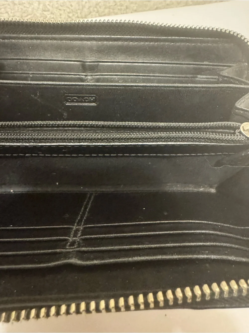Coach Zoe Black Signature Zip-Around Wallet with Buckle Straps